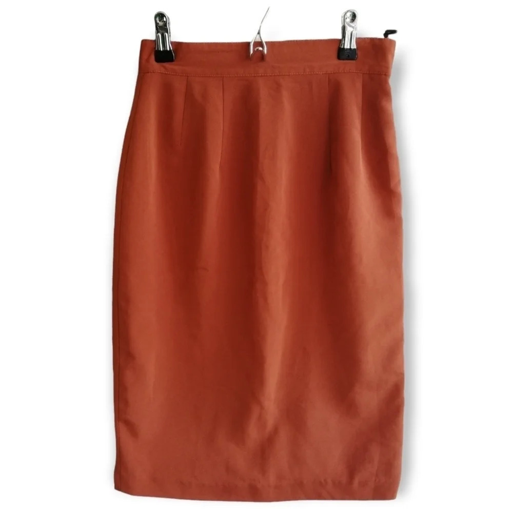 Vintage Celavie Satin Orange Rust Skirt with Subtle Pleating Size XS